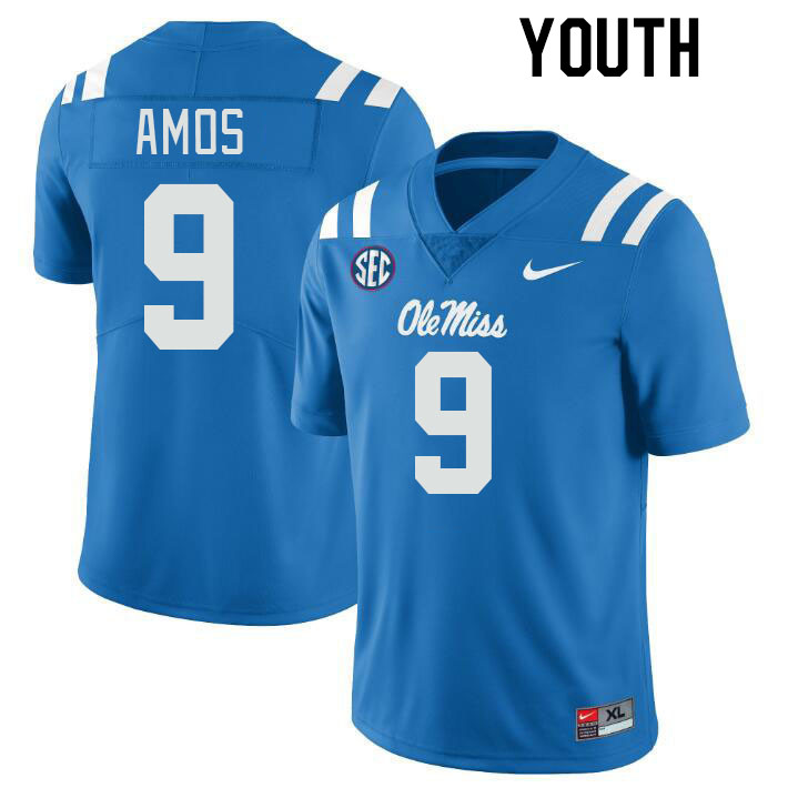 Youth #9 Trey Amos Ole Miss Rebels College Football Jerseys Stitched-Power Blue